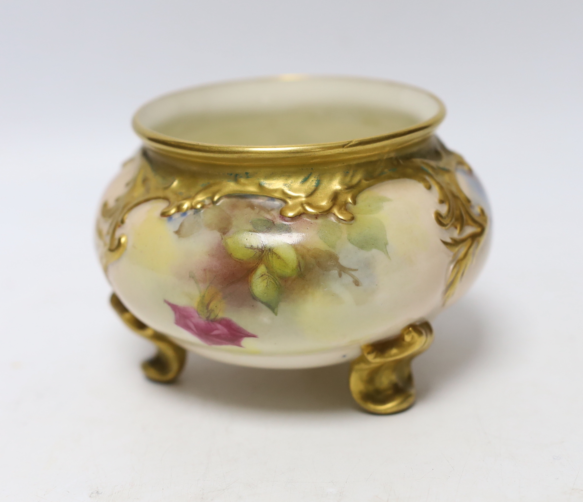 A Royal Worcester vase painted with roses, signed E M Fildes, 8cm high